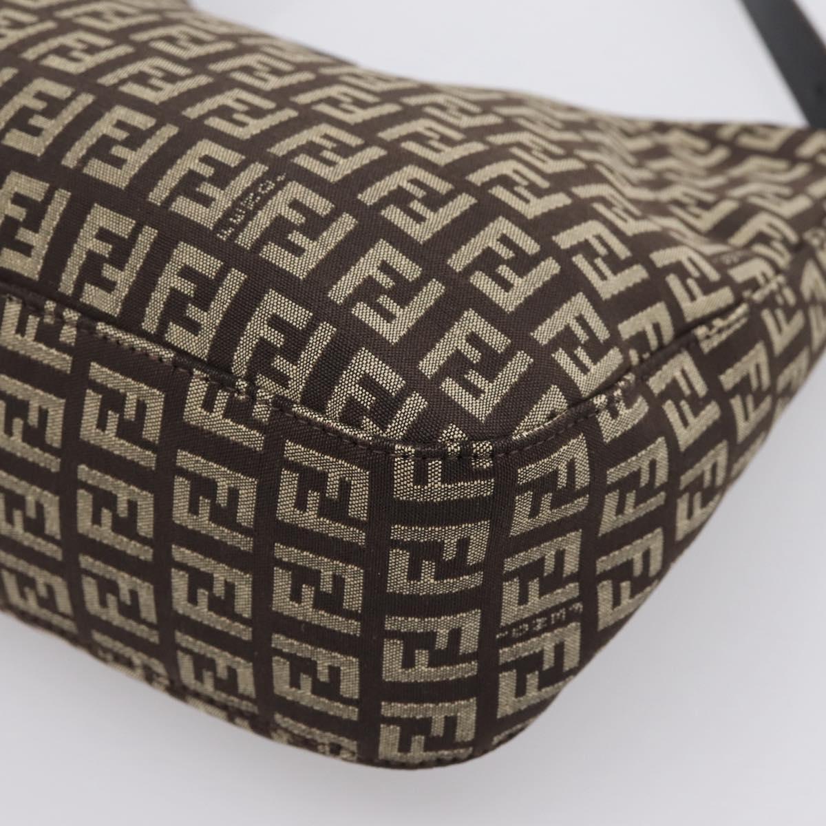 FENDI Zucchino Canvas Mamma Baguette Shoulder Bag Brown Silver Auth 204892V
