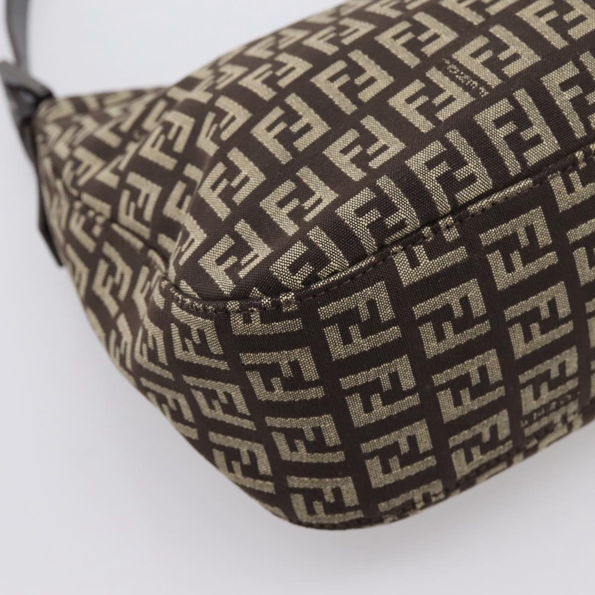 FENDI Zucchino Canvas Mamma Baguette Shoulder Bag Brown Silver Auth 204892V