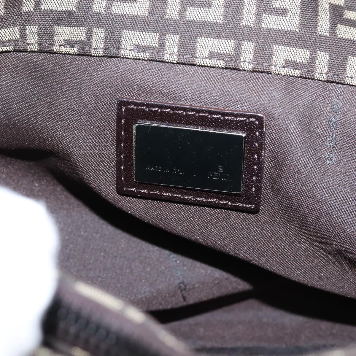 FENDI Zucchino Canvas Mamma Baguette Shoulder Bag Brown Silver Auth 204892V