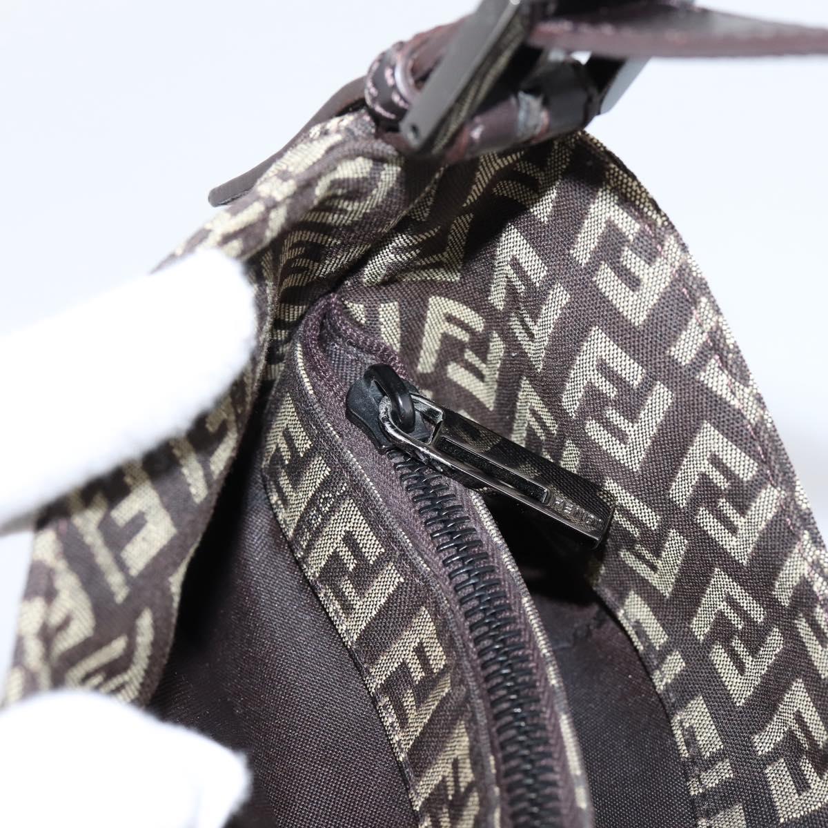 FENDI Zucchino Canvas Mamma Baguette Shoulder Bag Brown Silver Auth 204892V