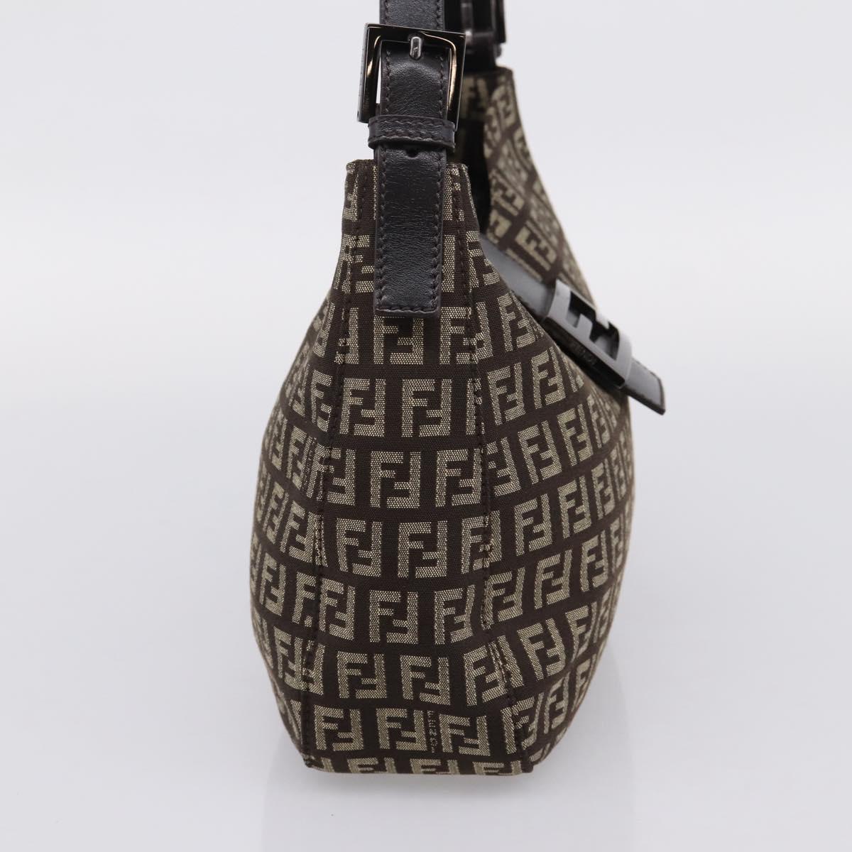 FENDI Zucchino Canvas Mamma Baguette Shoulder Bag Brown Silver Auth 204892V