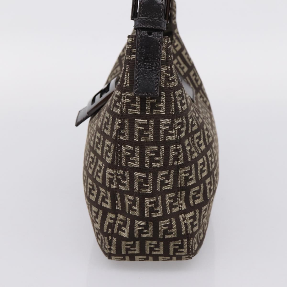 FENDI Zucchino Canvas Mamma Baguette Shoulder Bag Brown Silver Auth 204892V