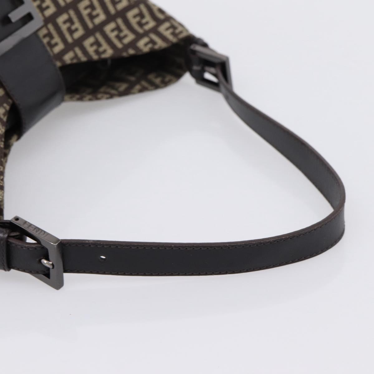 FENDI Zucchino Canvas Mamma Baguette Shoulder Bag Brown Silver Auth 204892V