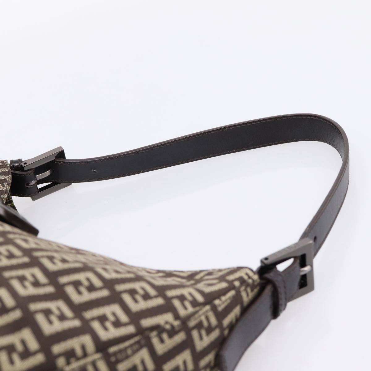 FENDI Zucchino Canvas Mamma Baguette Shoulder Bag Brown Silver Auth 204892V