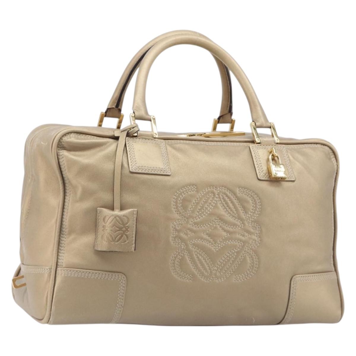 LOEWE Amazona 35 Hand Bag Leather Gold Auth 204893A