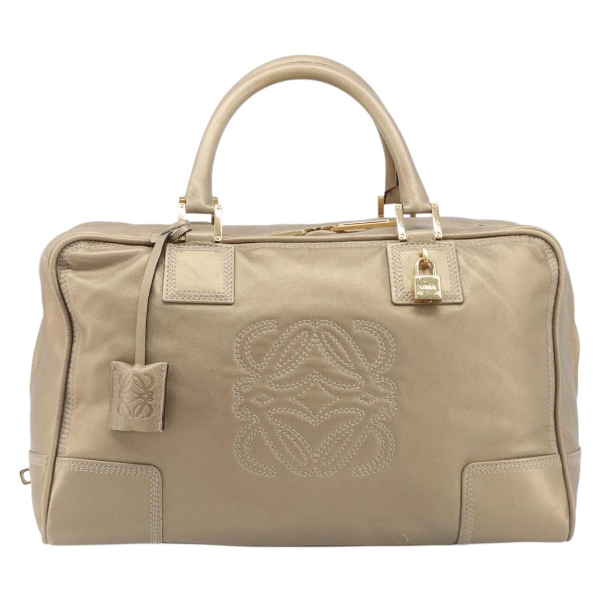 LOEWE Amazona 35 Hand Bag Leather Gold Auth 204893A