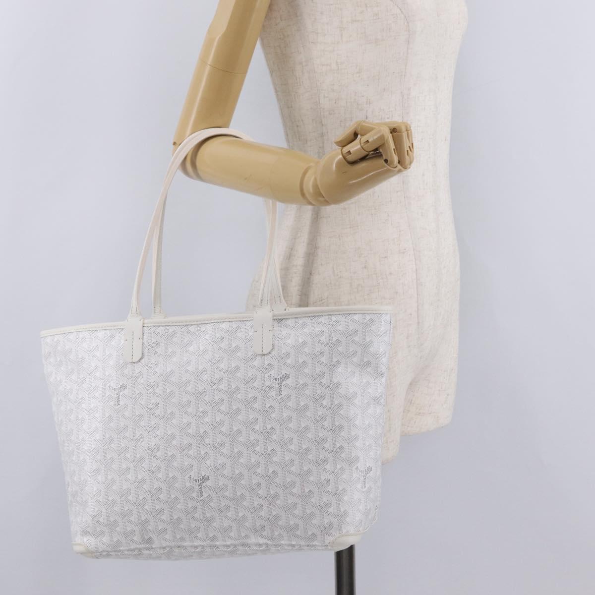 GOYARD Herringbone Artois PM Tote Bag PVC Leather White Auth 204894SM