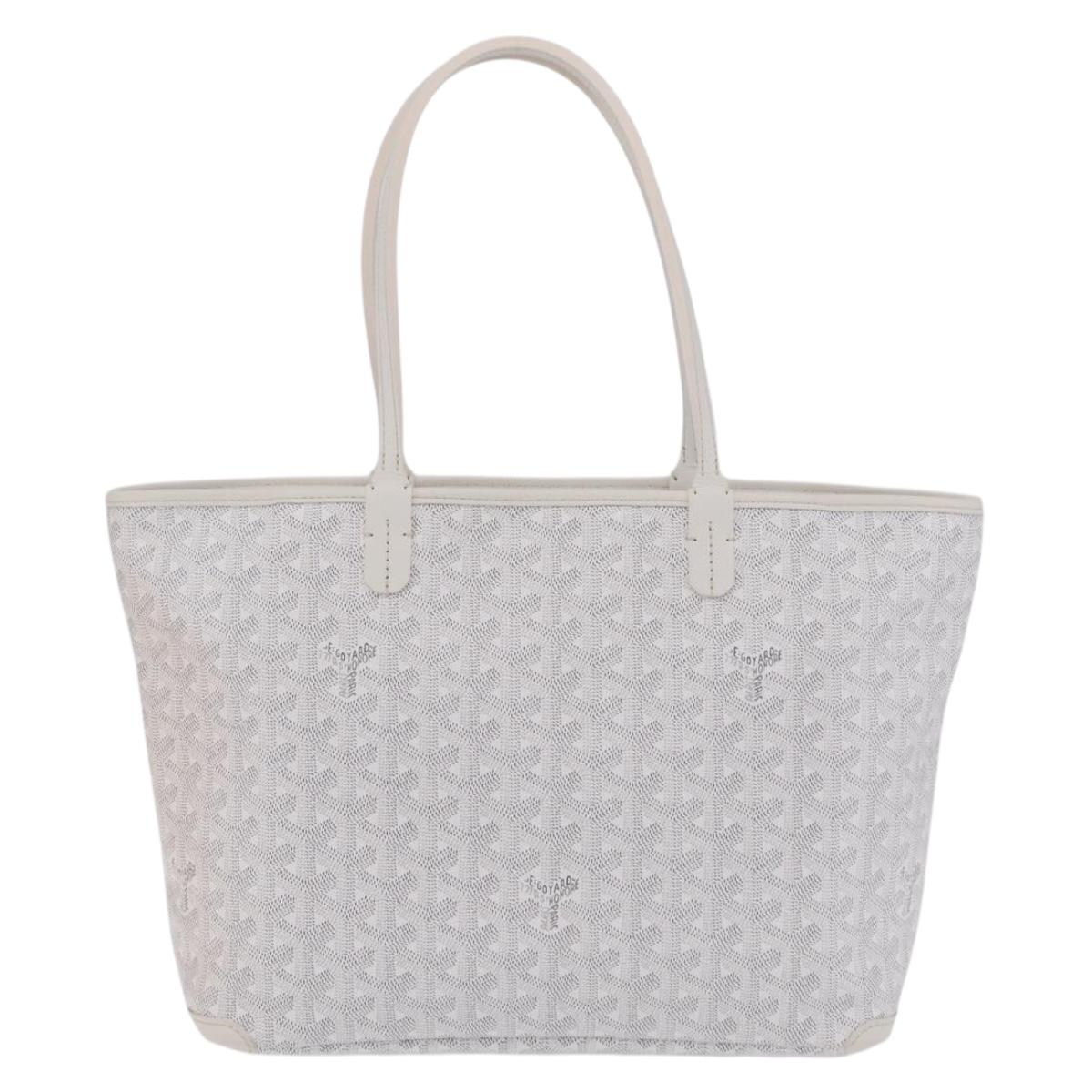 GOYARD Herringbone Artois PM Tote Bag PVC Leather White Auth 204894SM
