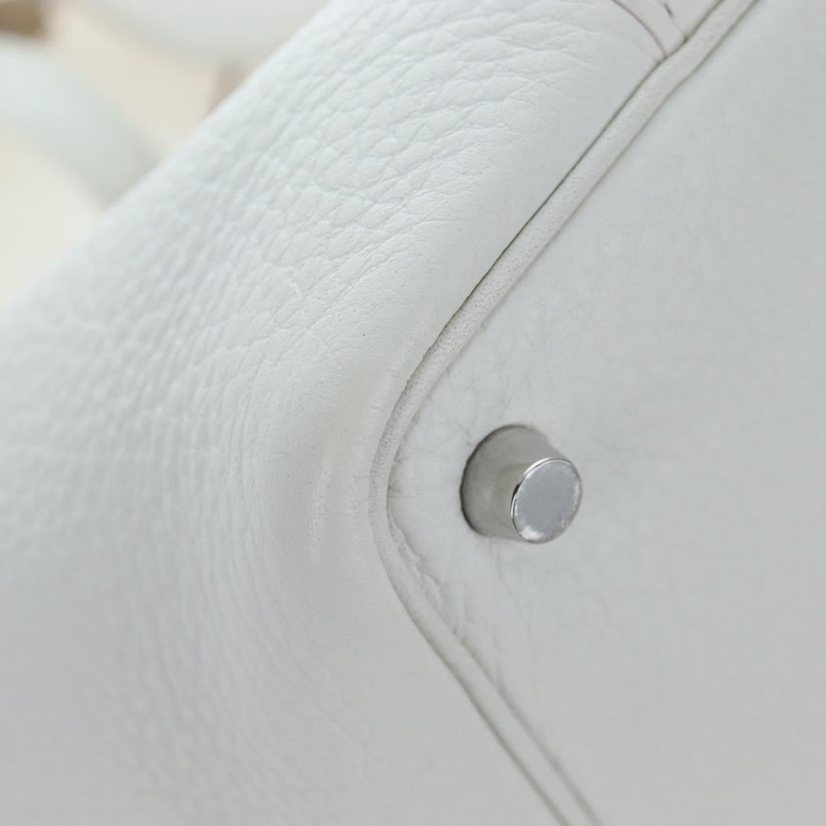 HERMES Picotan Lock PM Hand Bag Taurillon Leather White Silver Auth 204895SAM