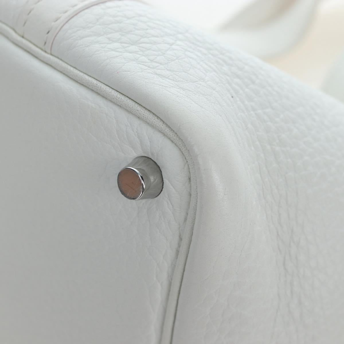 HERMES Picotan Lock PM Hand Bag Taurillon Leather White Silver Auth 204895SAM