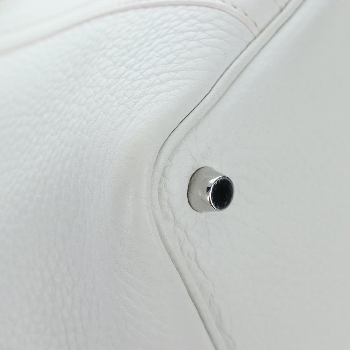 HERMES Picotan Lock PM Hand Bag Taurillon Leather White Silver Auth 204895SAM