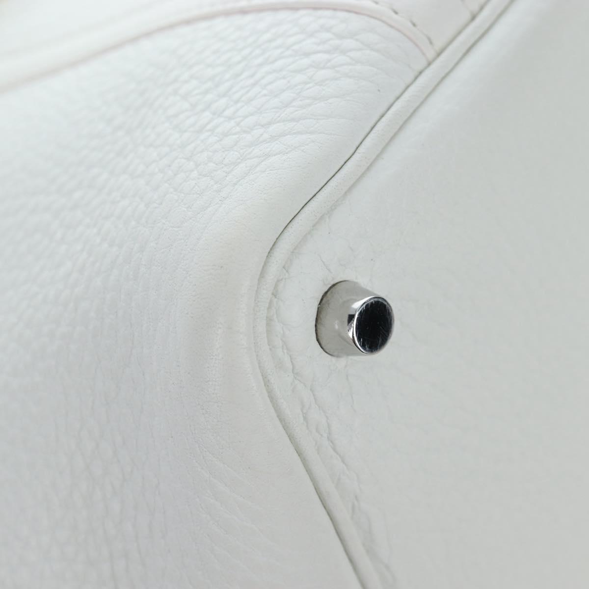 HERMES Picotan Lock PM Hand Bag Taurillon Leather White Silver Auth 204895SAM