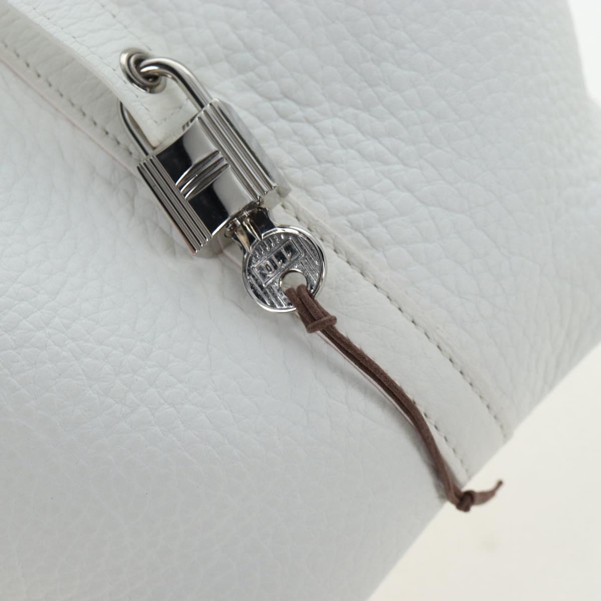 HERMES Picotan Lock PM Hand Bag Taurillon Leather White Silver Auth 204895SAM