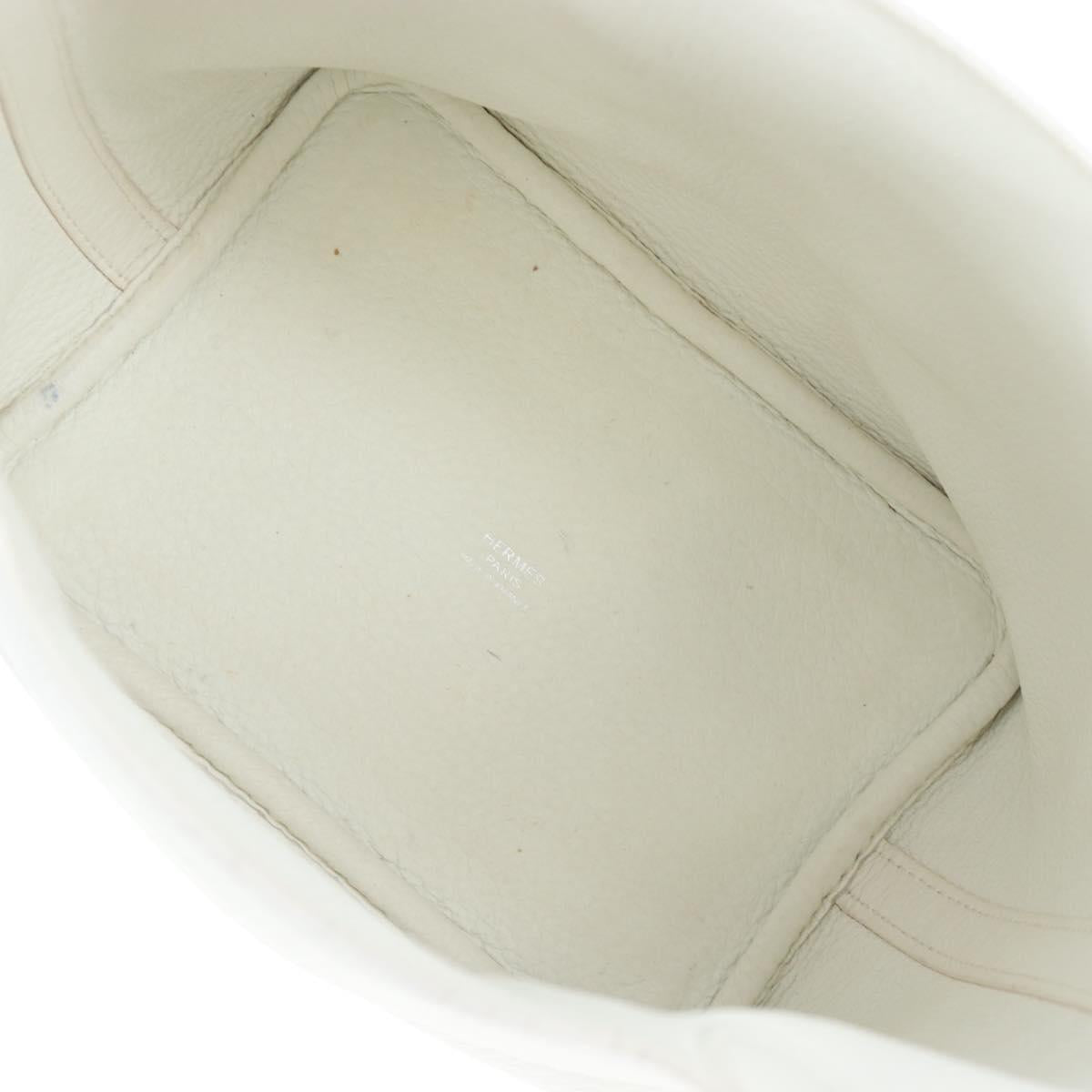 HERMES Picotan Lock PM Hand Bag Taurillon Leather White Silver Auth 204895SAM