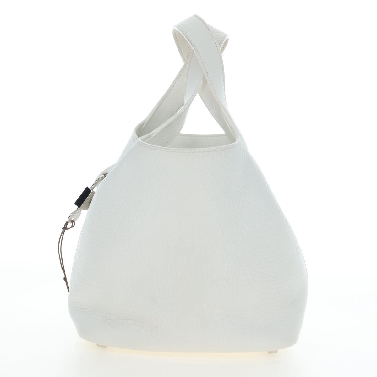 HERMES Picotan Lock PM Hand Bag Taurillon Leather White Silver Auth 204895SAM