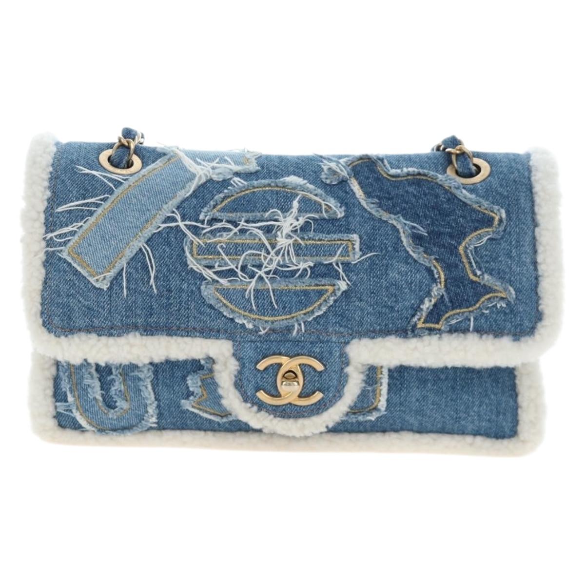 CHANEL Chain Shoulder Bag Denim Blue Gold CC Auth 204897SM