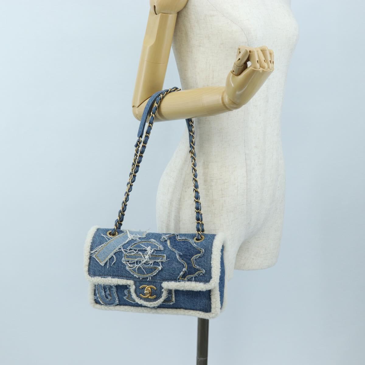 CHANEL Chain Shoulder Bag Denim Blue Gold CC Auth 204897SM