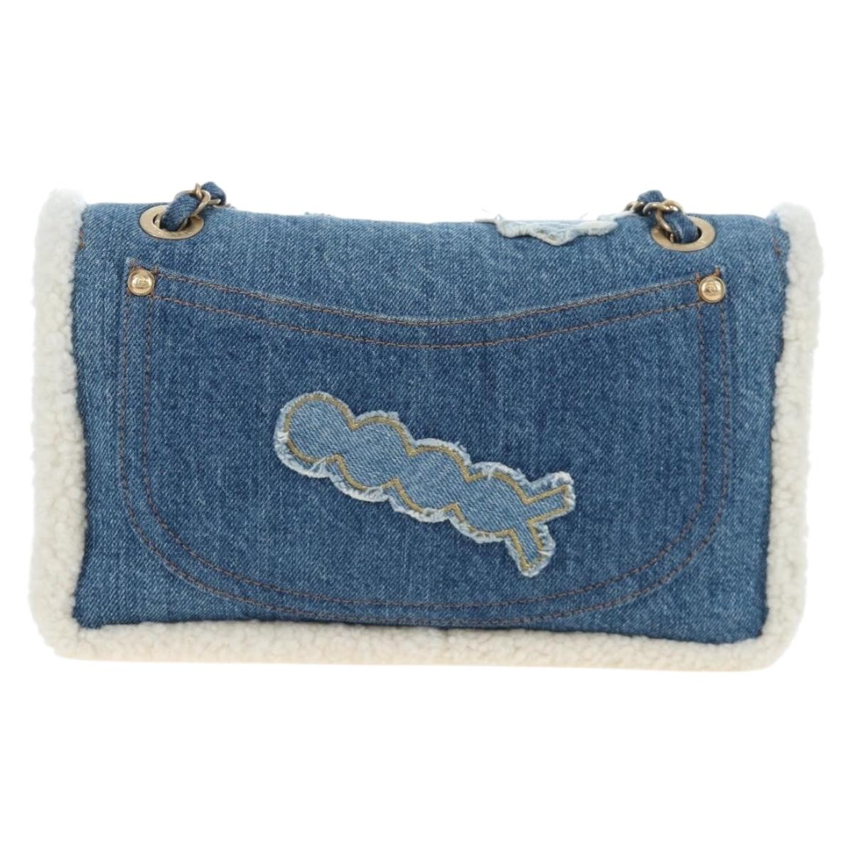 CHANEL Chain Shoulder Bag Denim Blue Gold CC Auth 204897SM