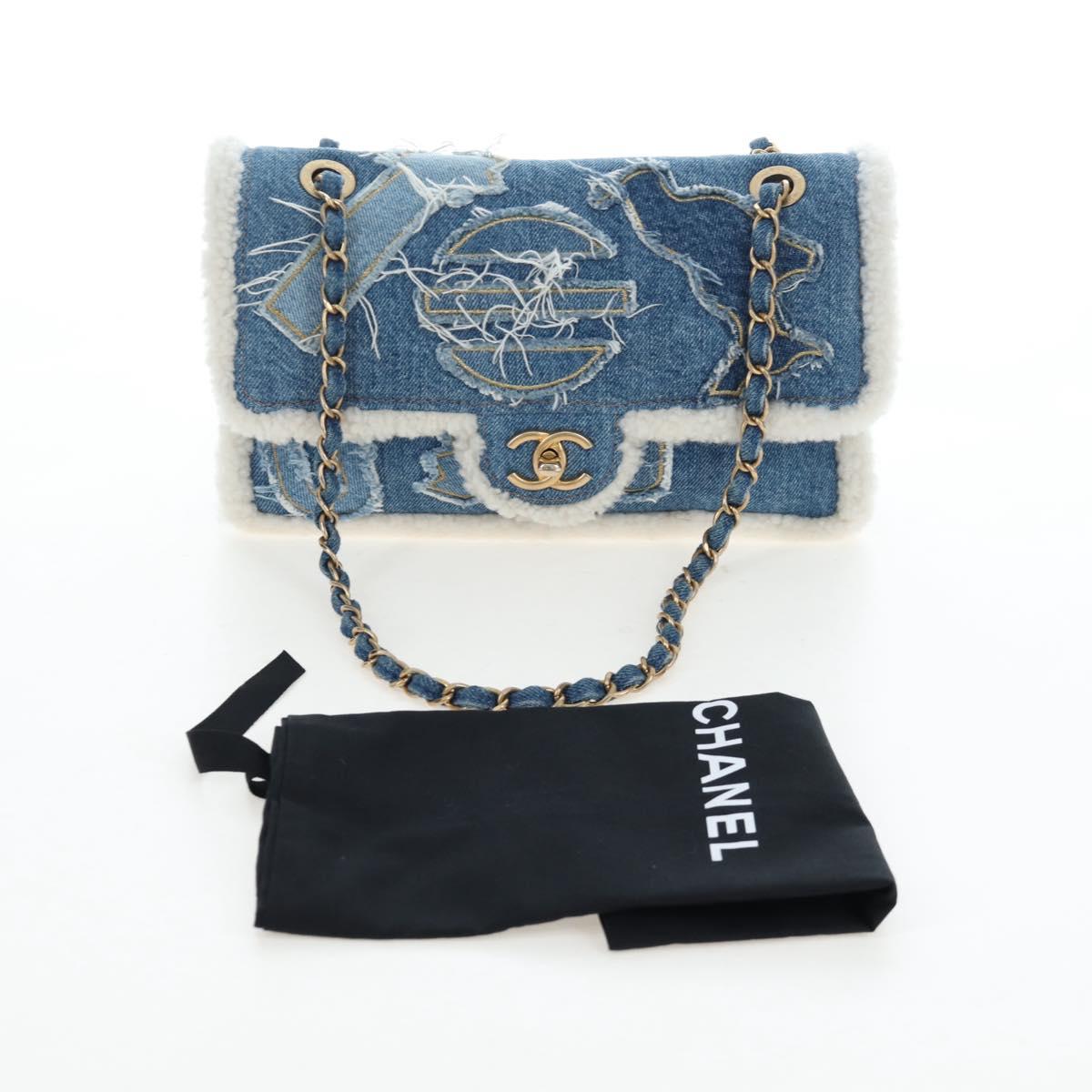 CHANEL Chain Shoulder Bag Denim Blue Gold CC Auth 204897SM