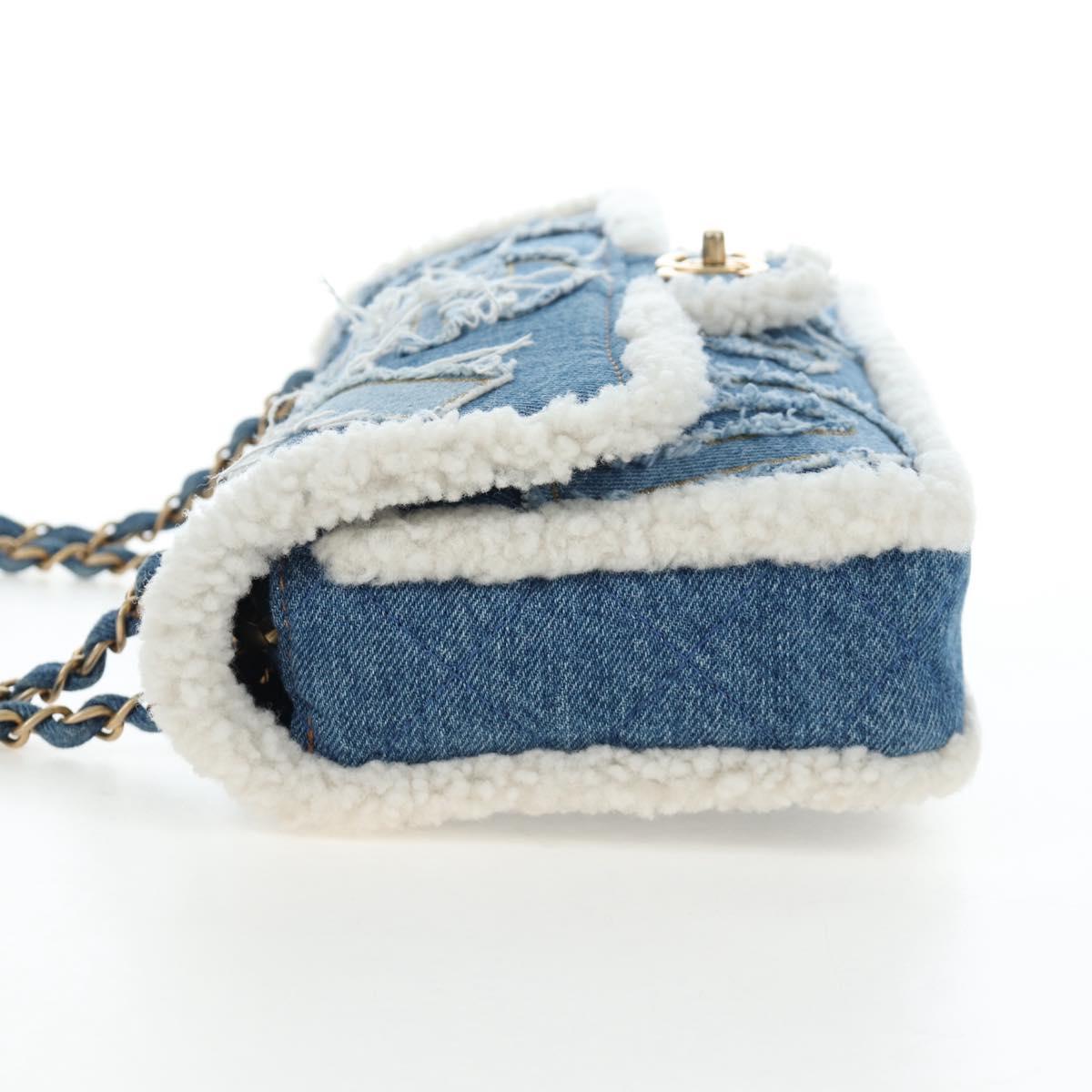CHANEL Chain Shoulder Bag Denim Blue Gold CC Auth 204897SM