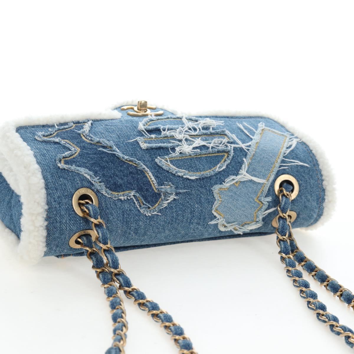 CHANEL Chain Shoulder Bag Denim Blue Gold CC Auth 204897SM