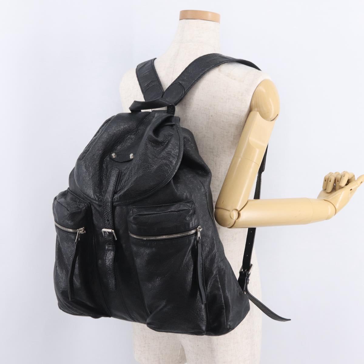 BALENCIAGA Backpack Leather Black Silver 326404 Auth 204900A