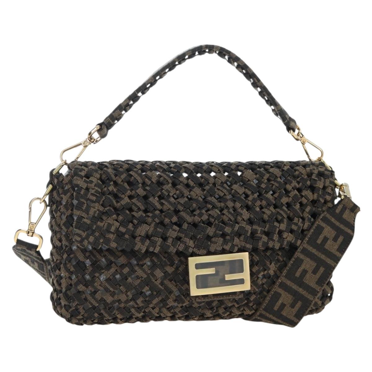 FENDI Zucca Canvas Mamma Baguette Shoulder Bag 2way Brown Black Auth 204902SM