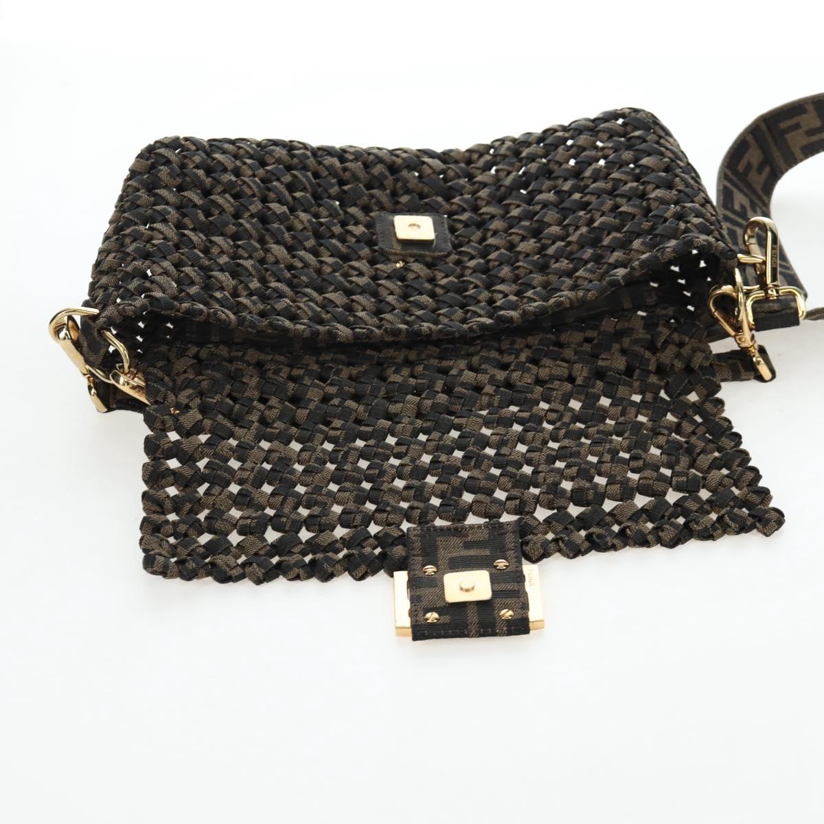 FENDI Zucca Canvas Mamma Baguette Shoulder Bag 2way Brown Black Auth 204902SM