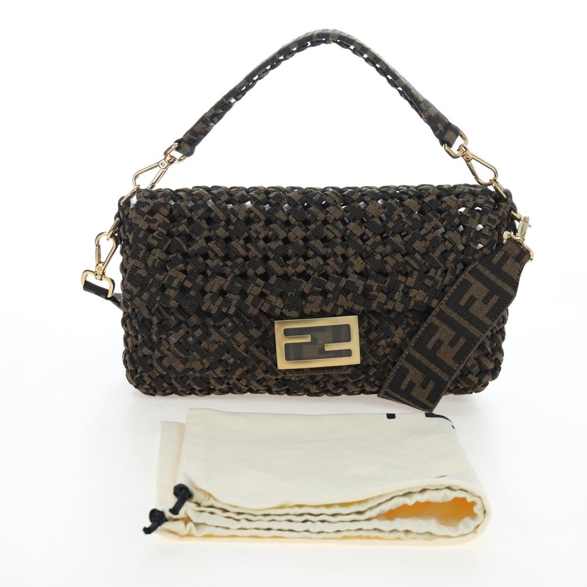 FENDI Zucca Canvas Mamma Baguette Shoulder Bag 2way Brown Black Auth 204902SM