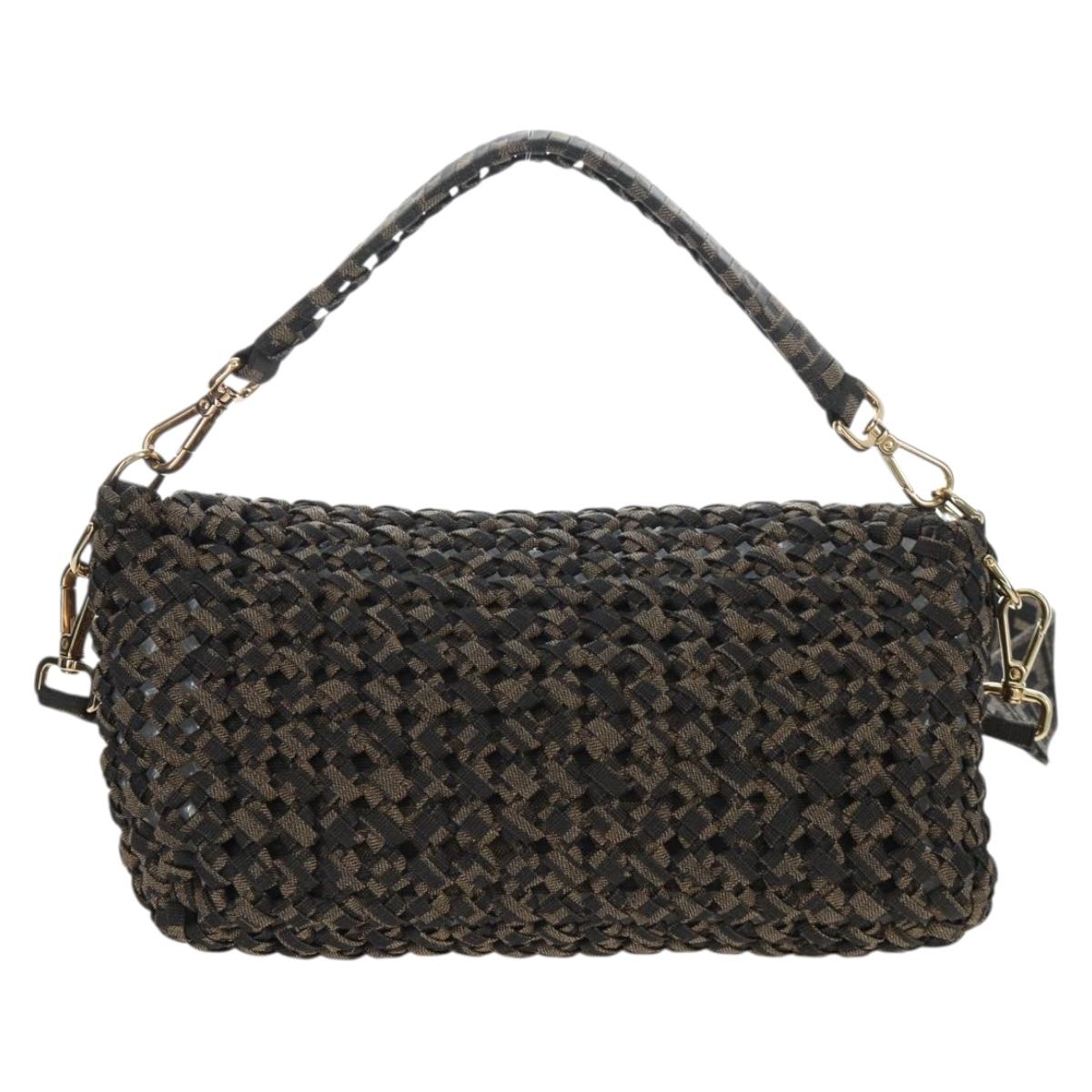 FENDI Zucca Canvas Mamma Baguette Shoulder Bag 2way Brown Black Auth 204902SM
