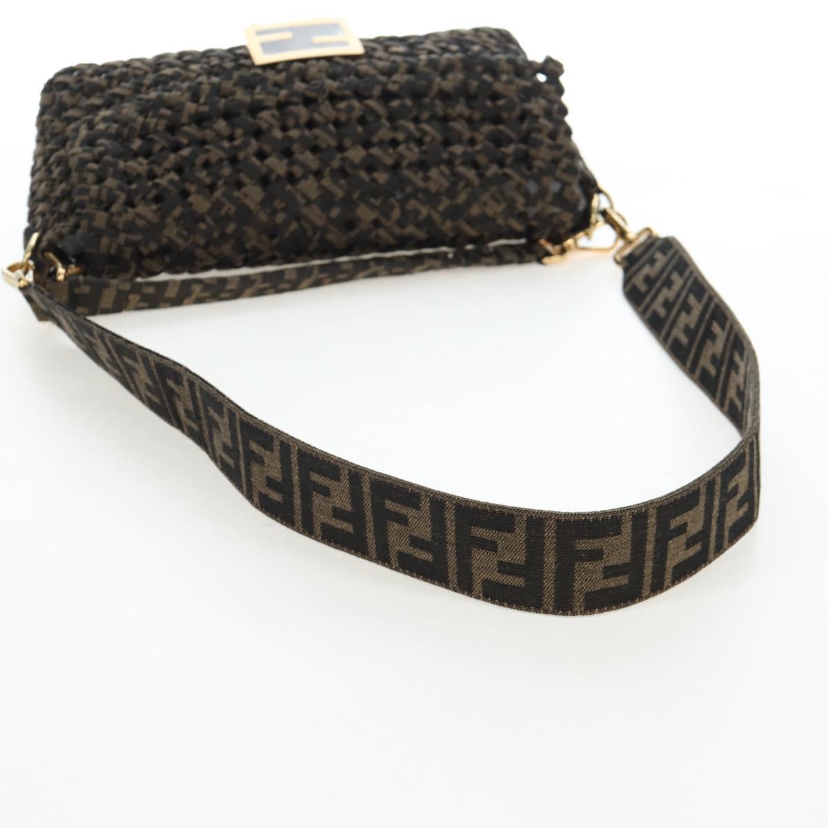 FENDI Zucca Canvas Mamma Baguette Shoulder Bag 2way Brown Black Auth 204902SM