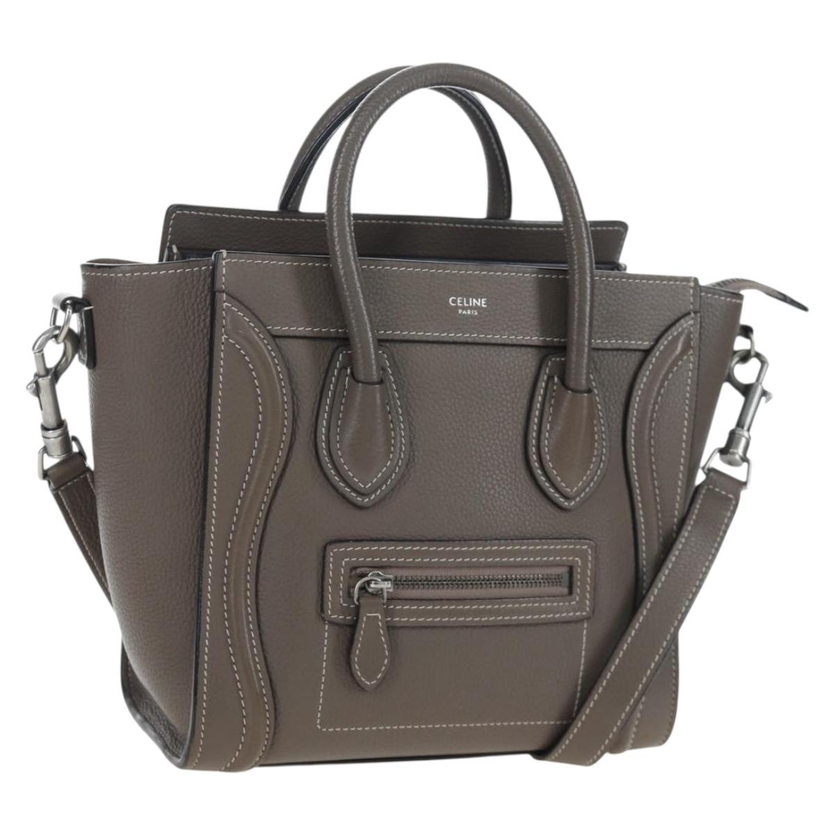 CELINE Luggage Nano Hand Bag Leather 2way Gray Silver Auth 204904V