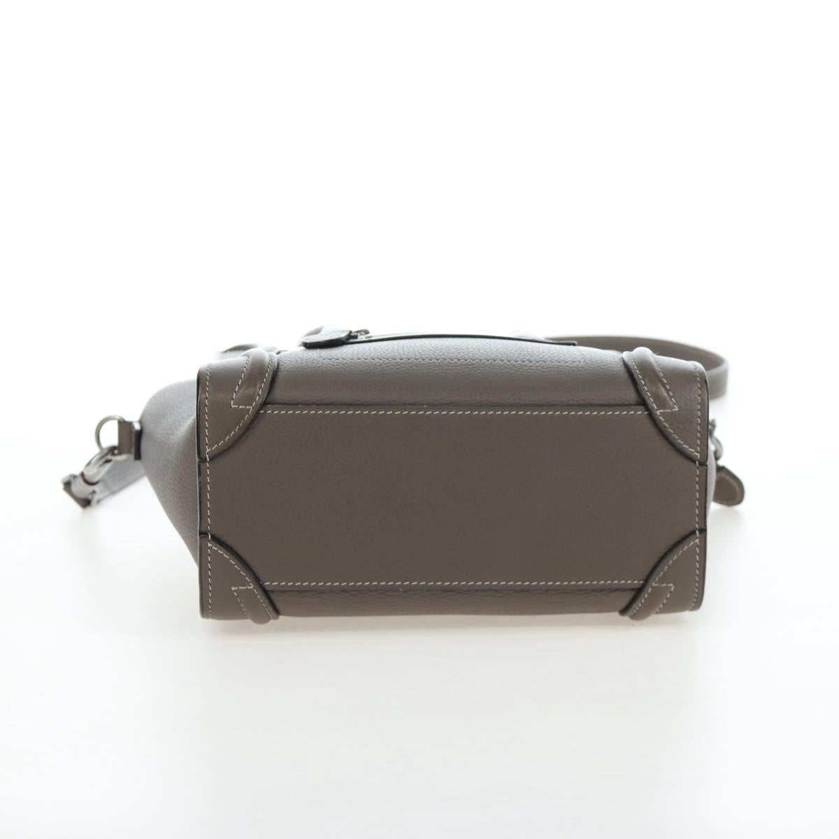 CELINE Luggage Nano Hand Bag Leather 2way Gray Silver Auth 204904V