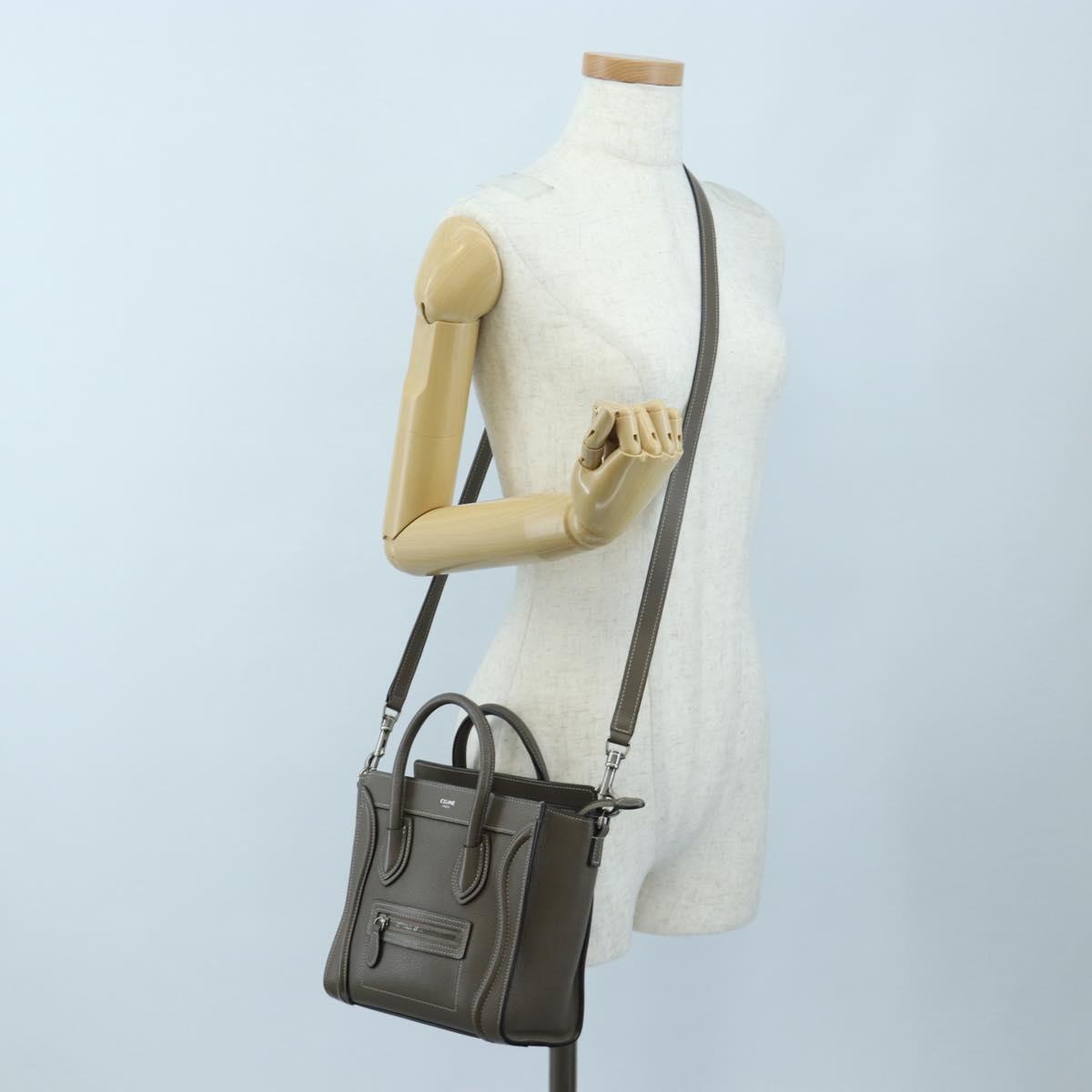 CELINE Luggage Nano Hand Bag Leather 2way Gray Silver Auth 204904V
