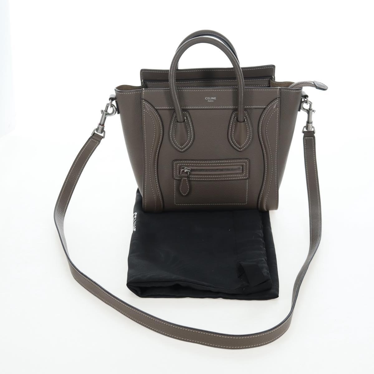 CELINE Luggage Nano Hand Bag Leather 2way Gray Silver Auth 204904V