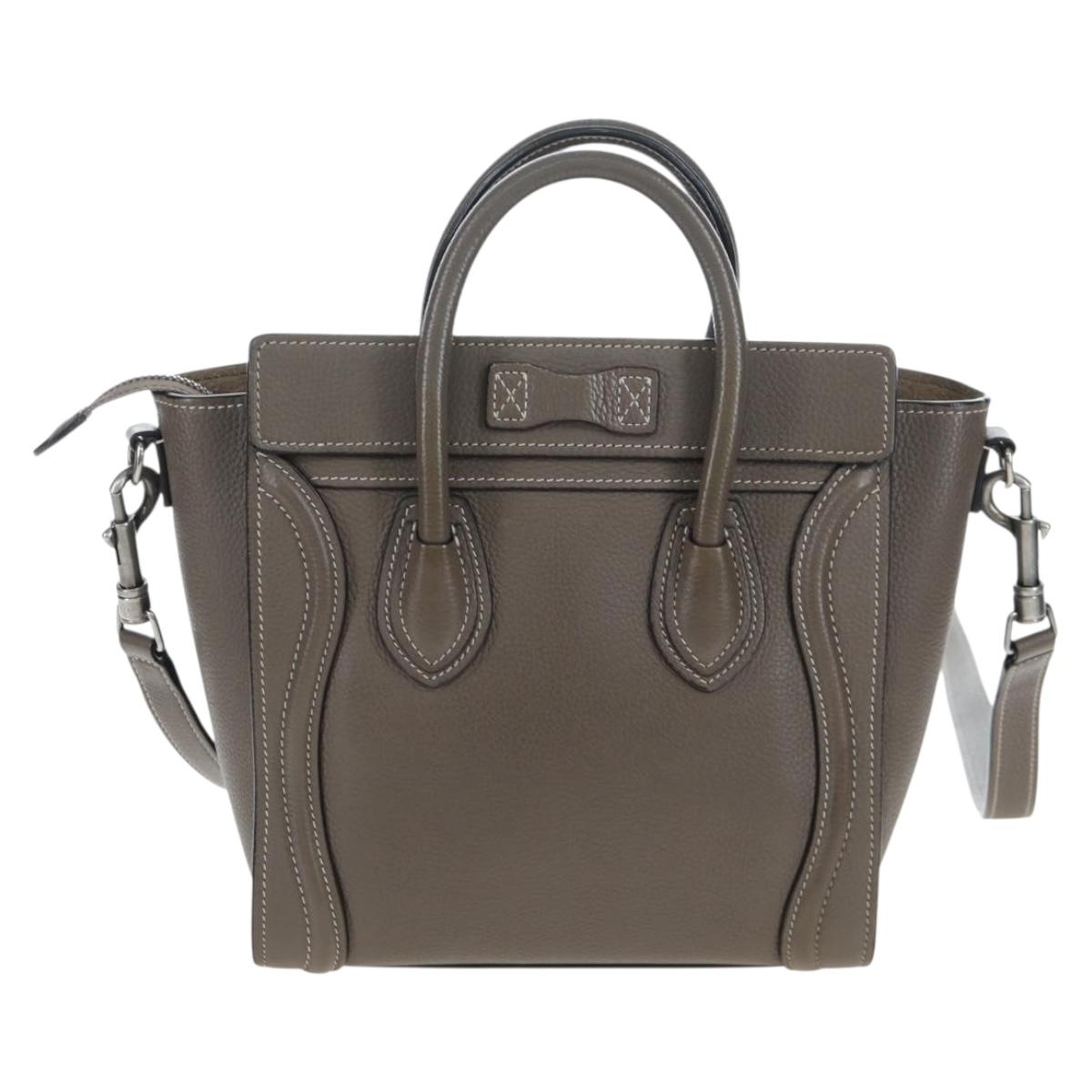 CELINE Luggage Nano Hand Bag Leather 2way Gray Silver Auth 204904V