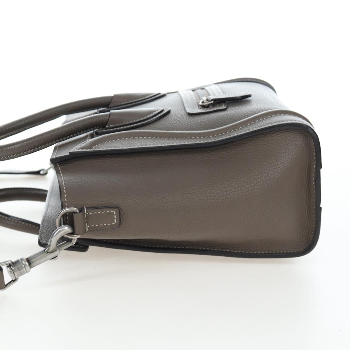 CELINE Luggage Nano Hand Bag Leather 2way Gray Silver Auth 204904V