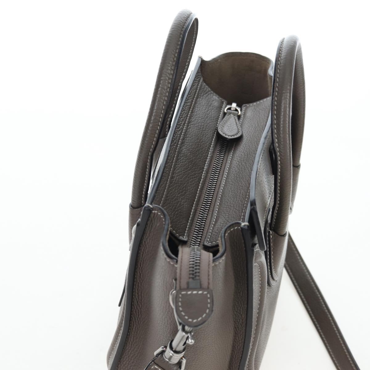 CELINE Luggage Nano Hand Bag Leather 2way Gray Silver Auth 204904V