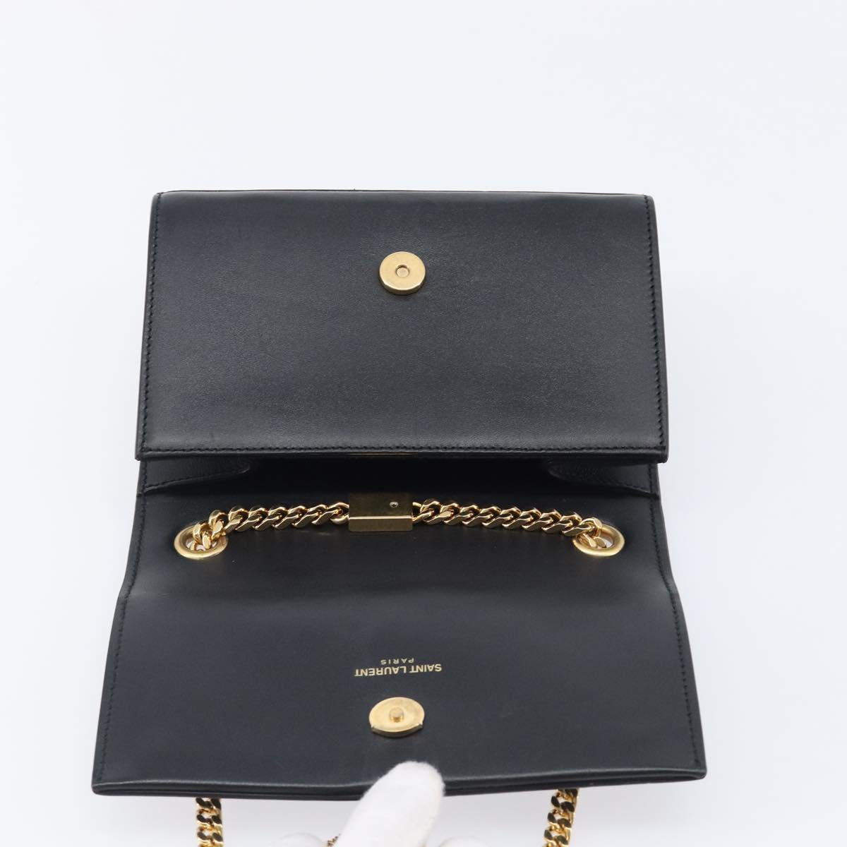 SAINT LAURENT Chain Kate Shoulder Bag Leather Black Gold Auth 204906SAM