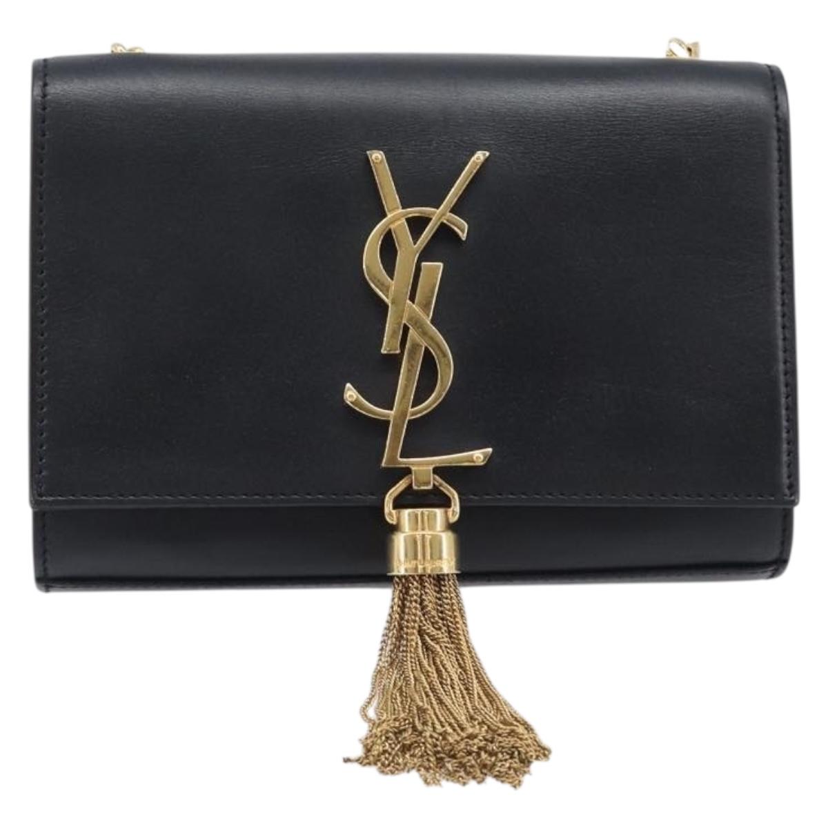 SAINT LAURENT Chain Kate Shoulder Bag Leather Black Gold Auth 204906SAM