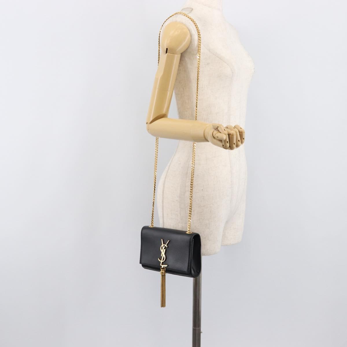SAINT LAURENT Chain Kate Shoulder Bag Leather Black Gold Auth 204906SAM