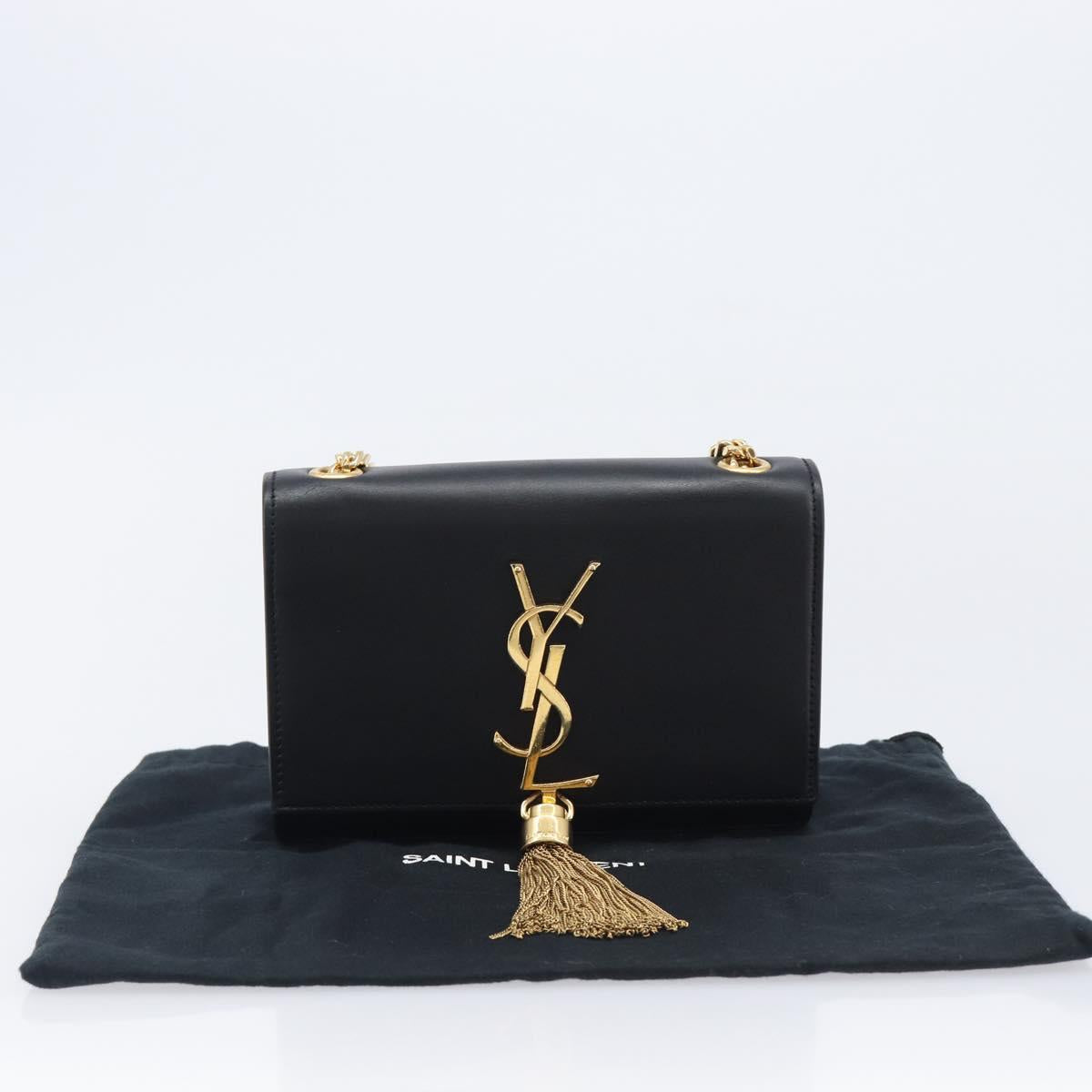 SAINT LAURENT Chain Kate Shoulder Bag Leather Black Gold Auth 204906SAM