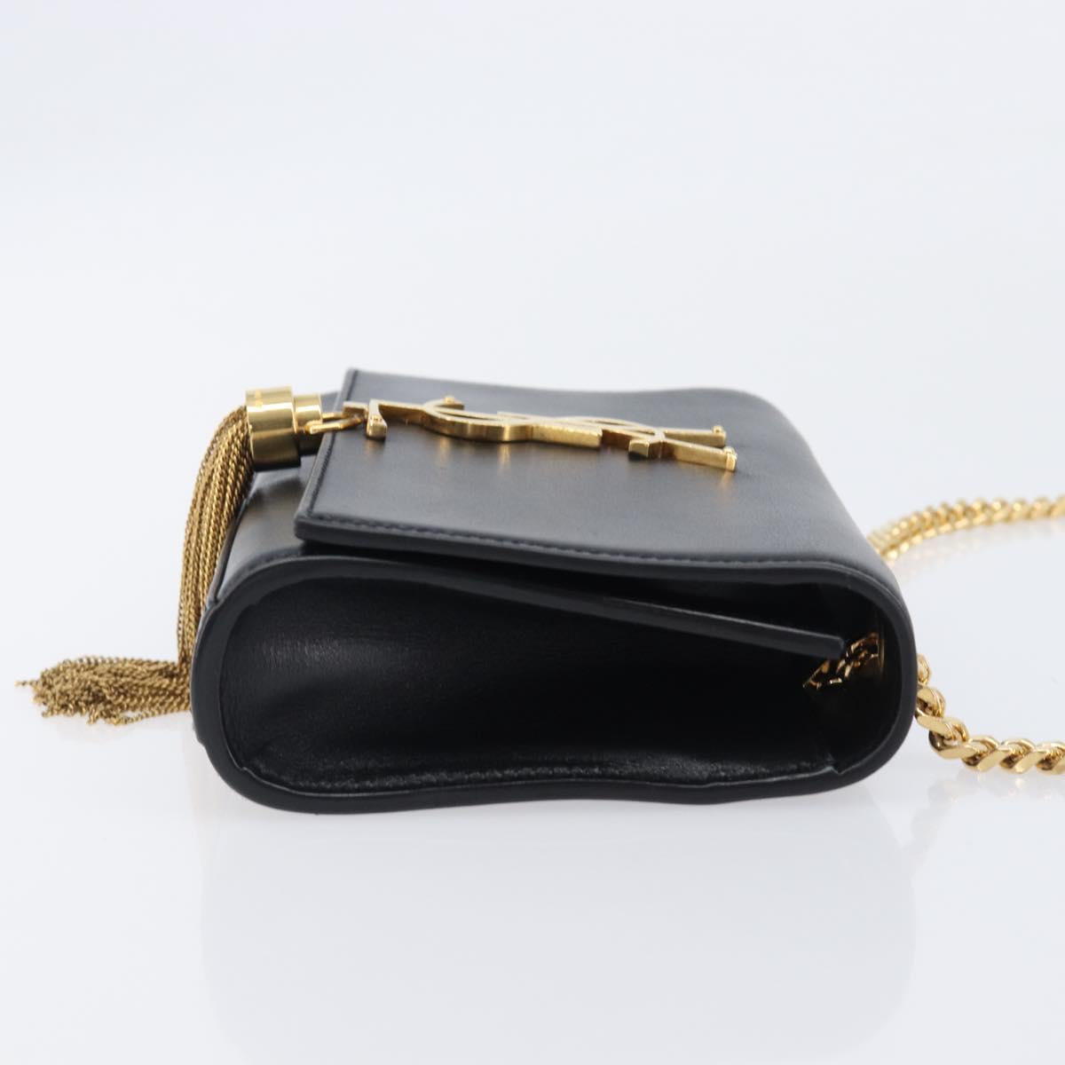 SAINT LAURENT Chain Kate Shoulder Bag Leather Black Gold Auth 204906SAM