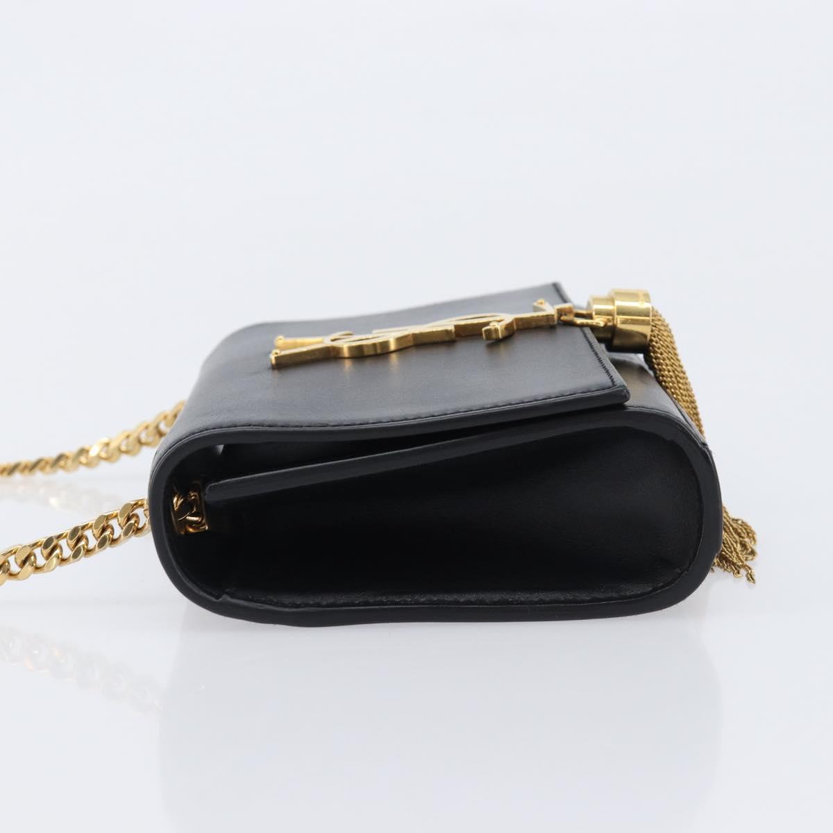 SAINT LAURENT Chain Kate Shoulder Bag Leather Black Gold Auth 204906SAM
