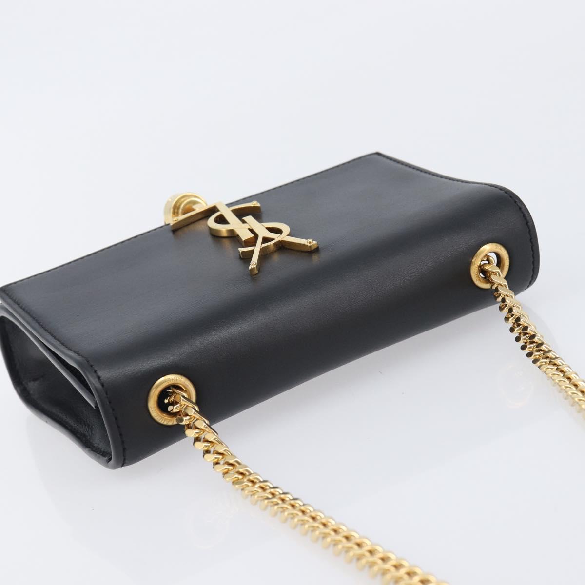 SAINT LAURENT Chain Kate Shoulder Bag Leather Black Gold Auth 204906SAM
