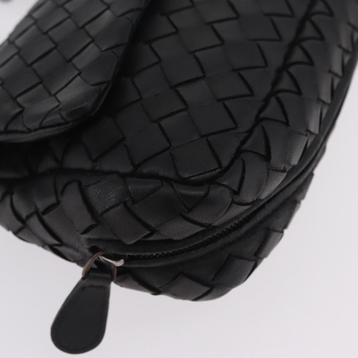 BOTTEGA VENETA INTRECCIATO Chain Shoulder Bag Leather Black Auth 204907A