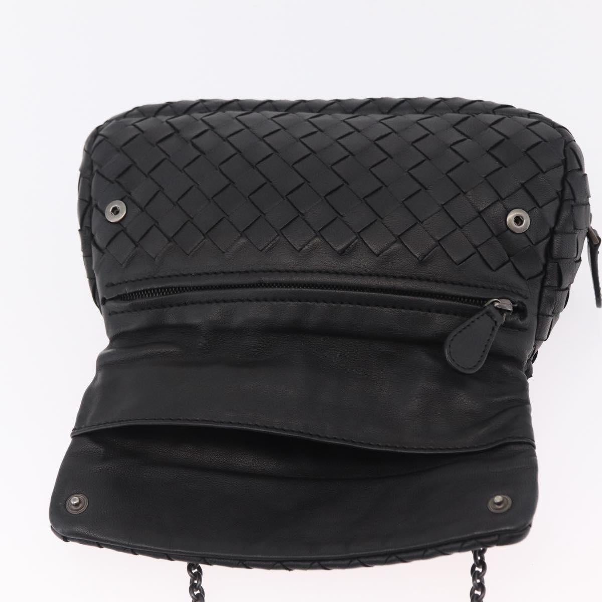 BOTTEGA VENETA INTRECCIATO Chain Shoulder Bag Leather Black Auth 204907A