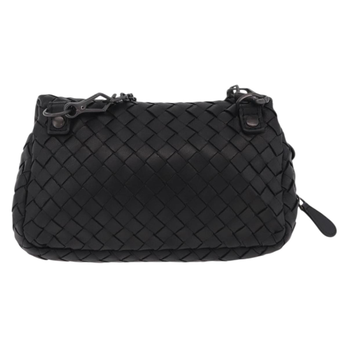 BOTTEGA VENETA INTRECCIATO Chain Shoulder Bag Leather Black Auth 204907A