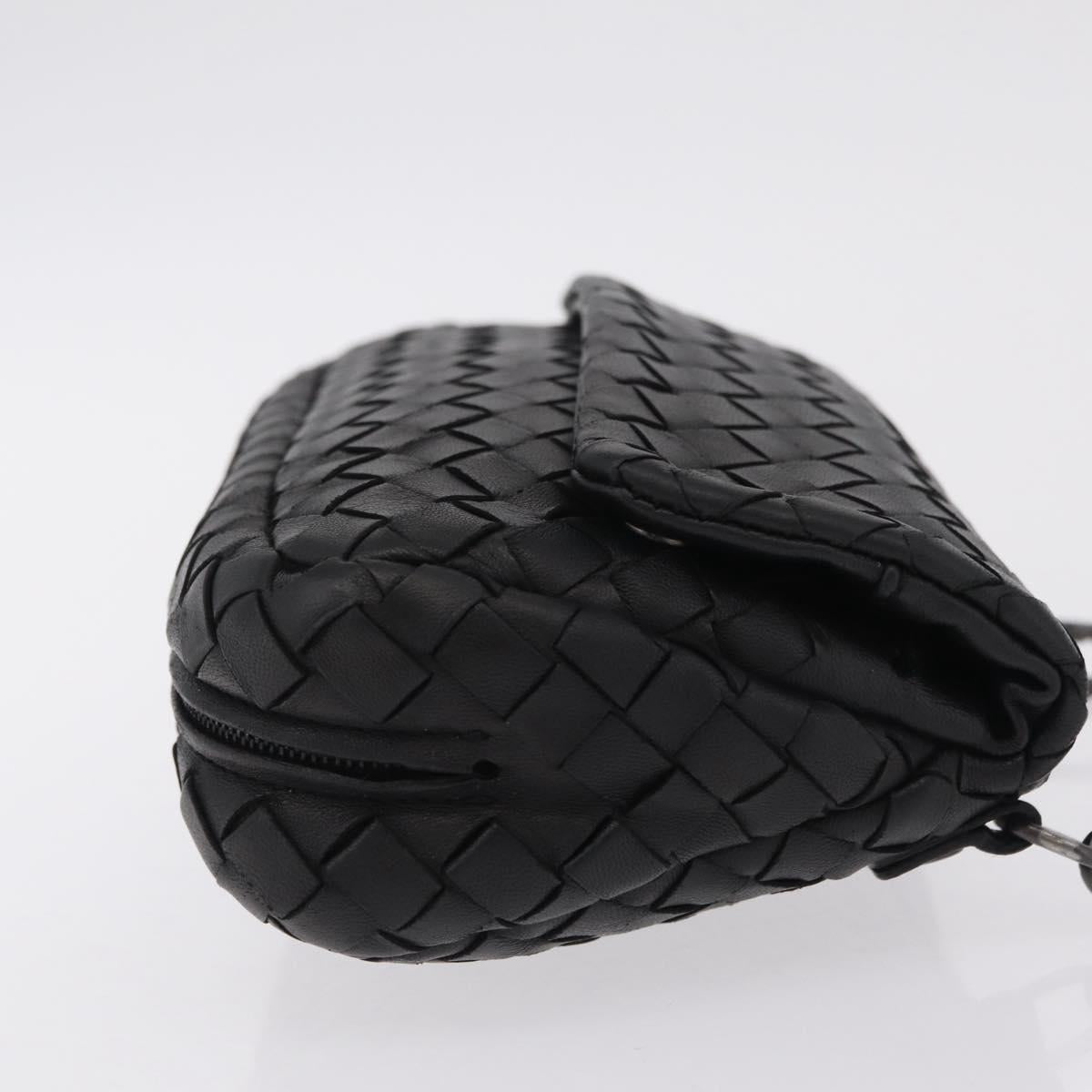 BOTTEGA VENETA INTRECCIATO Chain Shoulder Bag Leather Black Auth 204907A