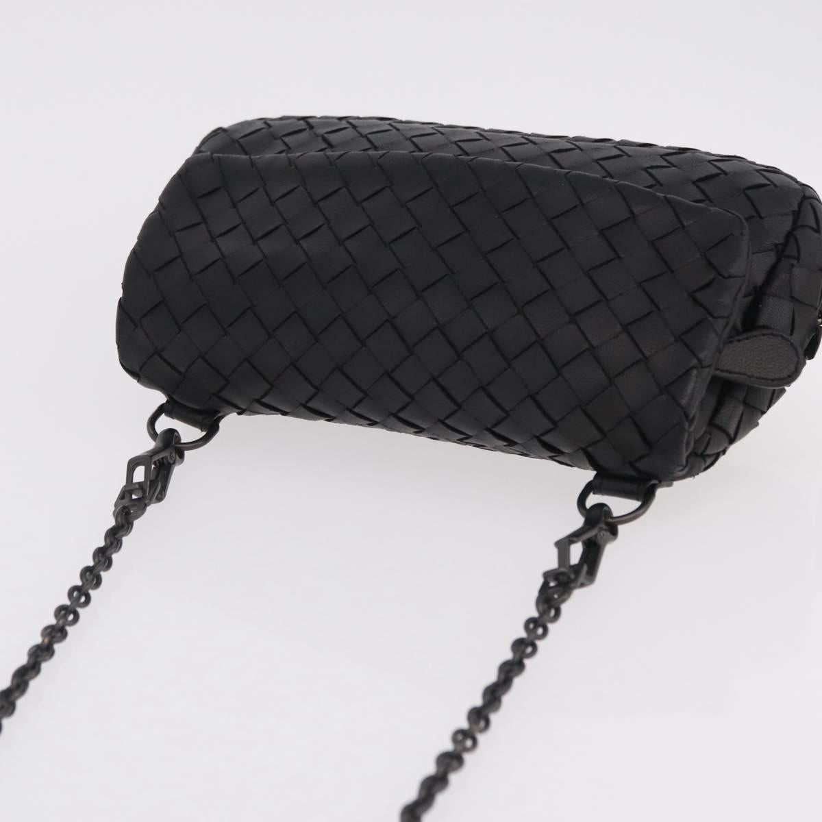 BOTTEGA VENETA INTRECCIATO Chain Shoulder Bag Leather Black Auth 204907A